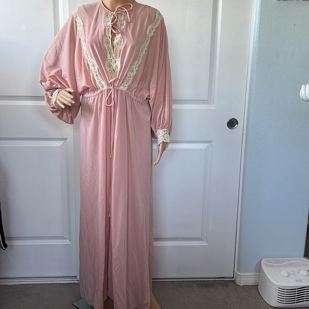 Vtg 1960s dusty pink GILEAD lace night gown 2 pieces dress and robe coquette M - Picture 6 of 9